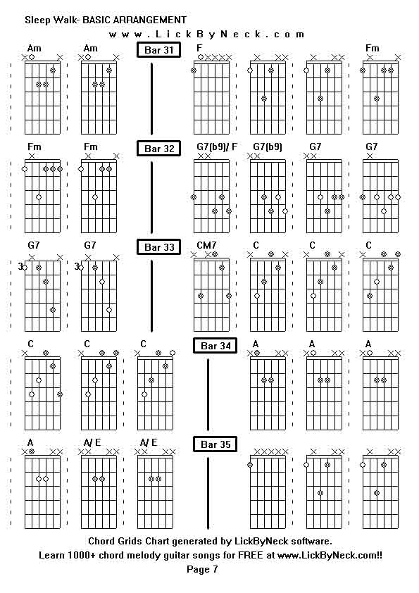 Chord Grids Chart of chord melody fingerstyle guitar song-Sleep Walk- BASIC ARRANGEMENT,generated by LickByNeck software.